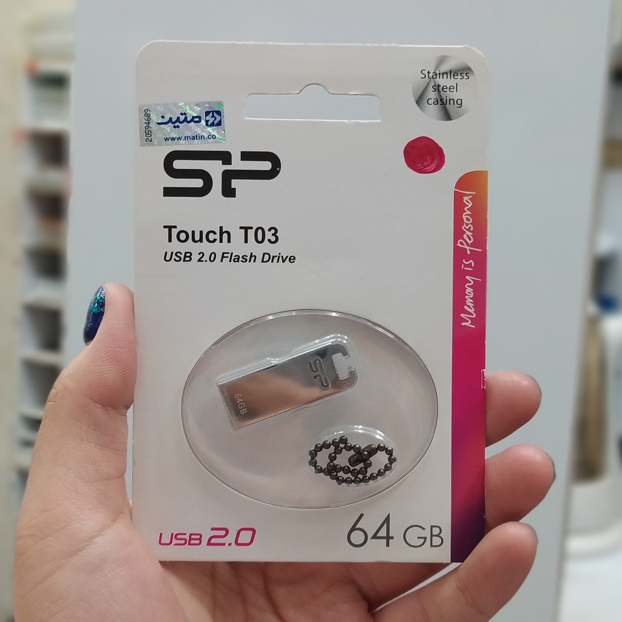 فلش SP 64 GB بدنه فلزی به همراه بند هدیه سرعت Usb.2.0 دارای گارانتی 