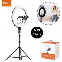 رینگ لایت بیوا Biva RL-02 55W LED Soft Ring Light سایز 18 اینچ با سه پایه و 3 هولدر