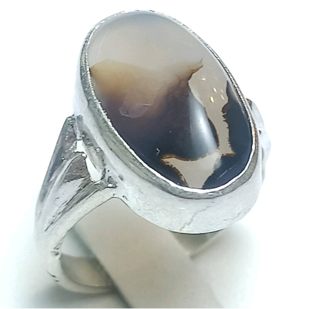 انگشتر عقیق شجر نقره دست ساز دور ساده 6