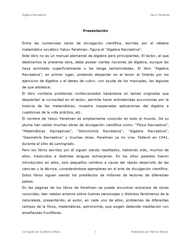 خرید و دانلود نسخه کامل کتاب Álgebra recreativa