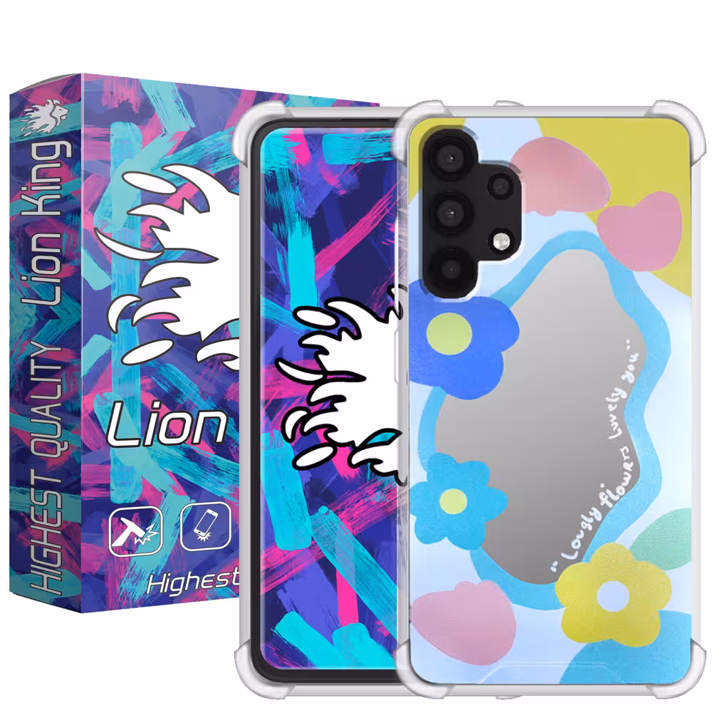 کاور لاین کینگ مدل آینه ایی نشکن طرح گل مناسب برای گوشی موبایل سامسونگ Galaxy A32 4G