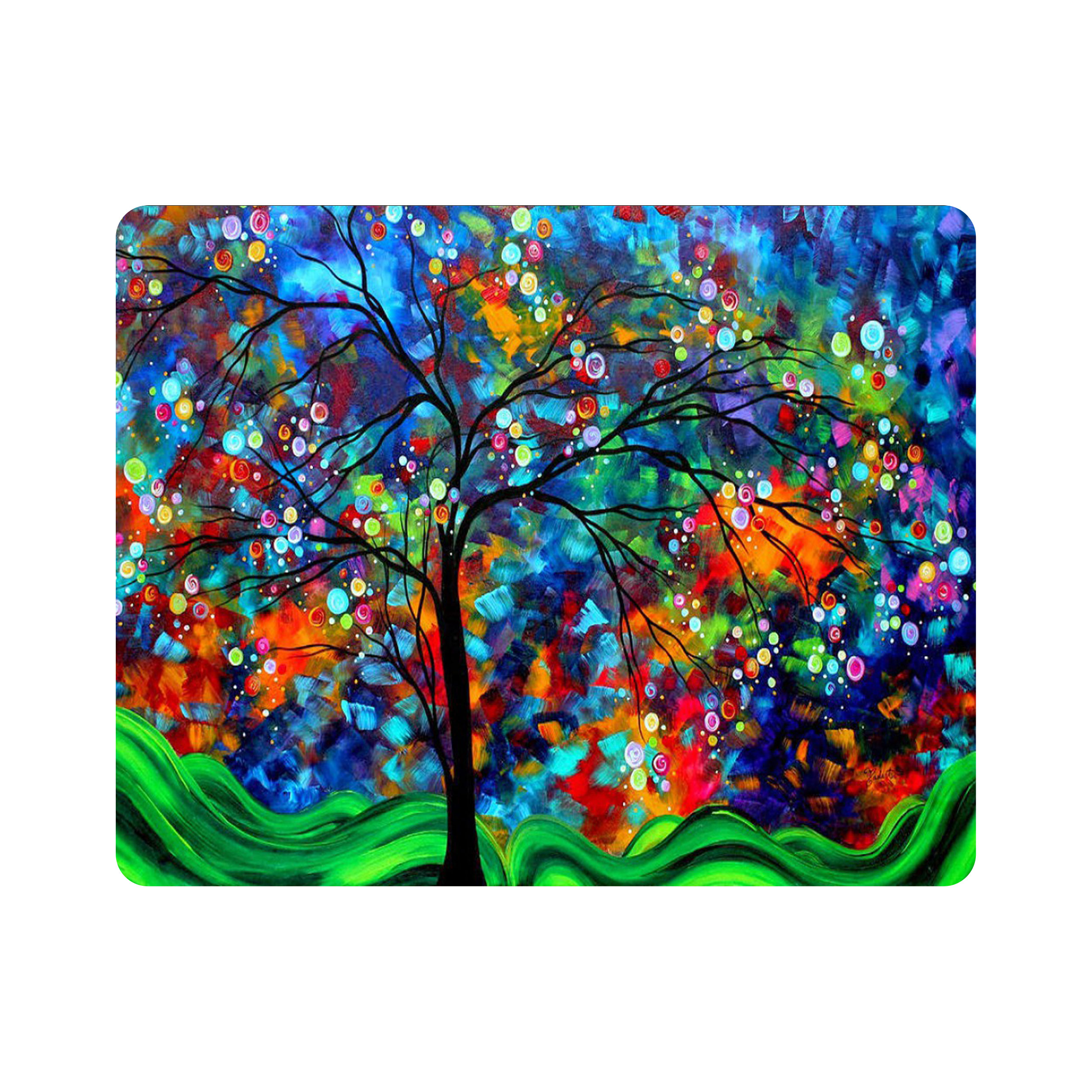 ماوس پد اطلس آبی طرح نقاشی انتزاعی درخت و چمنزار مدل T1093