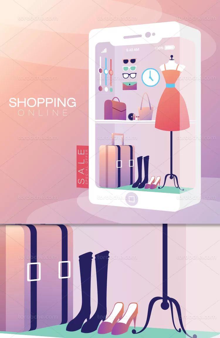 وکتور خرید آنلاین پوشاک بانوان | گرافیک با طعم تربچه