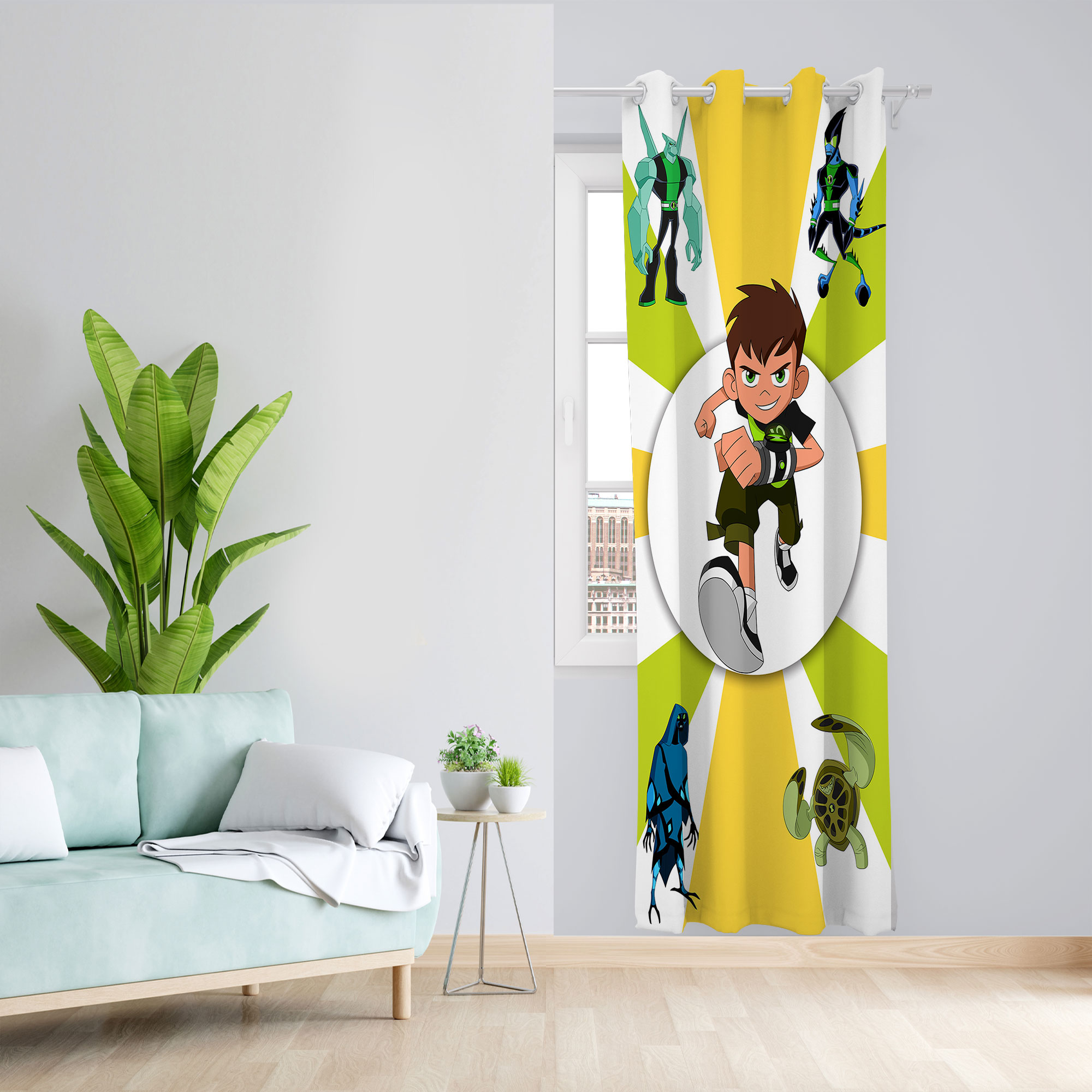 پرده مدل BEN10 مخمل پانچی کد 4702 سایز 140x280 سانتی متر