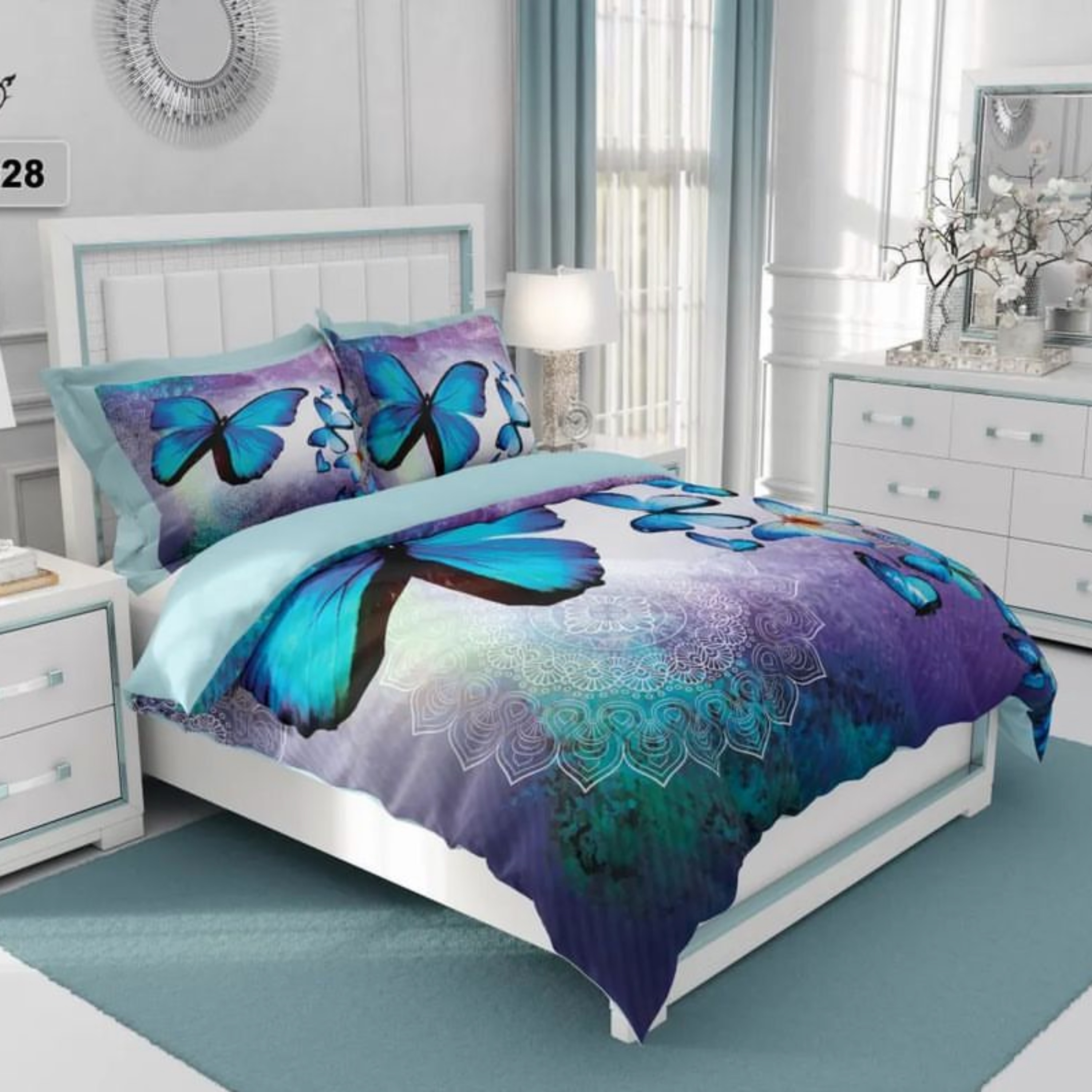 روتختی 3 بعدی ترکیه ای طرح برگ و گل زمینه سفید قرمز دو نفره  شرکت گوزل ترکیه