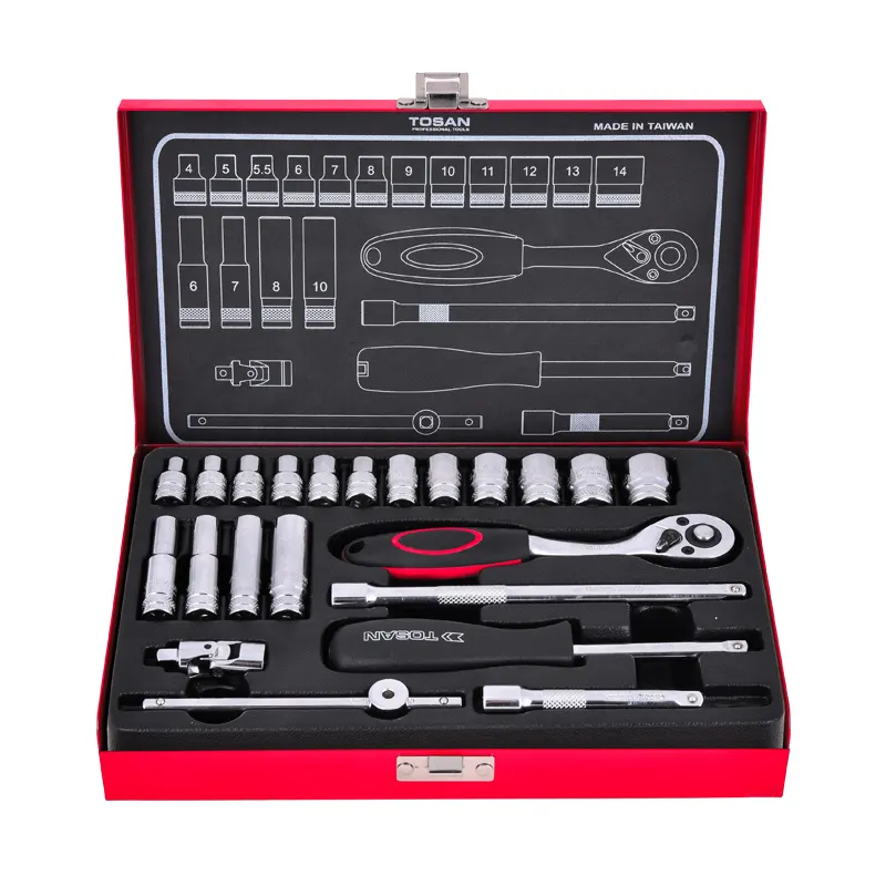 جعبه بکس 22 پارچه درایو 1/4 اینچ ساخت تایوان توسن کد محصول: T1254-22