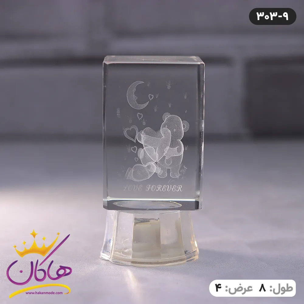 استند کریستالی چراغدار طرح خرس عاشق | کد 303/9