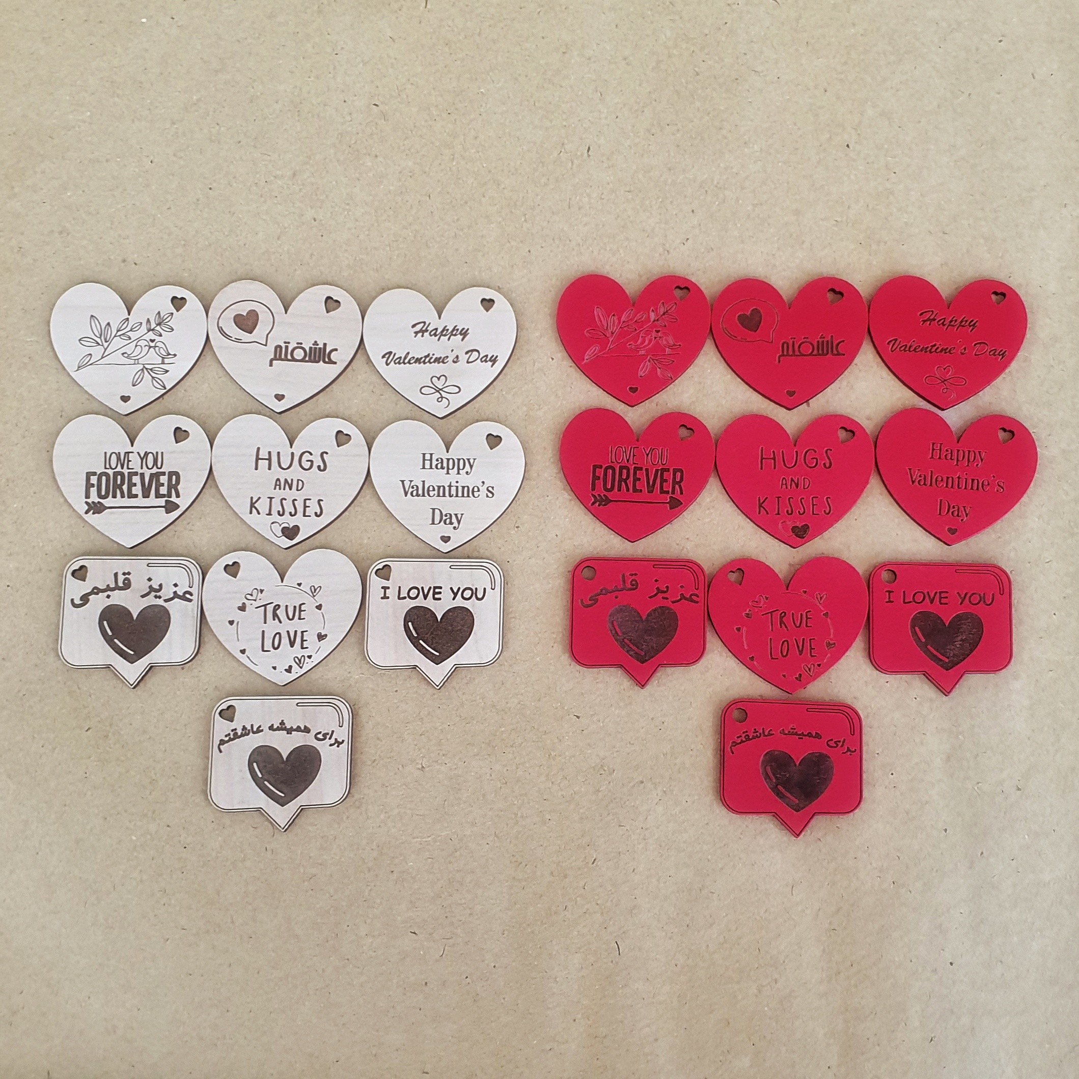 تگ چوبی عاشقانه . پک 20 عددی دو رنگ