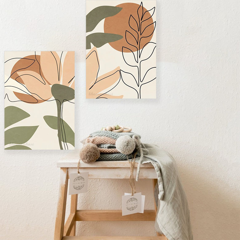 تابلو شاسی مدل دکوراتیو گل و برگ طرح 701 مجموعه دو عددی