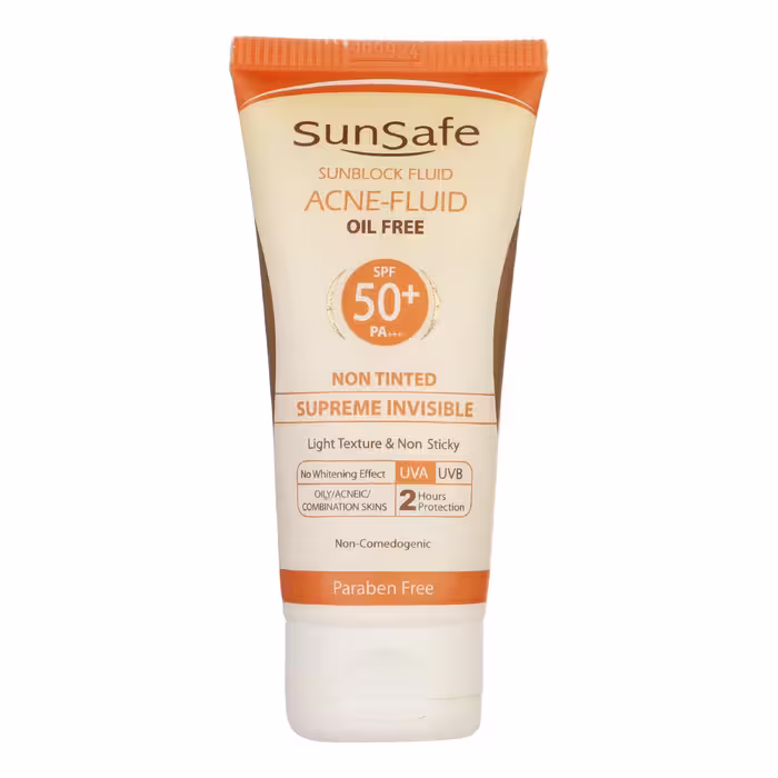 کرم ضد آفتاب بی رنگ سان سیف spf50 مدل ACNE-FLUID مناسب پوست مختلط حجم 50 میلی لیتر