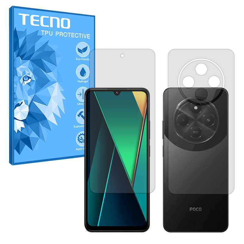 گلس صفحه نمایش و پشت گوشی شیائومی Poco C75 مدل هیدروژلی شفاف برند تکنو کد SS