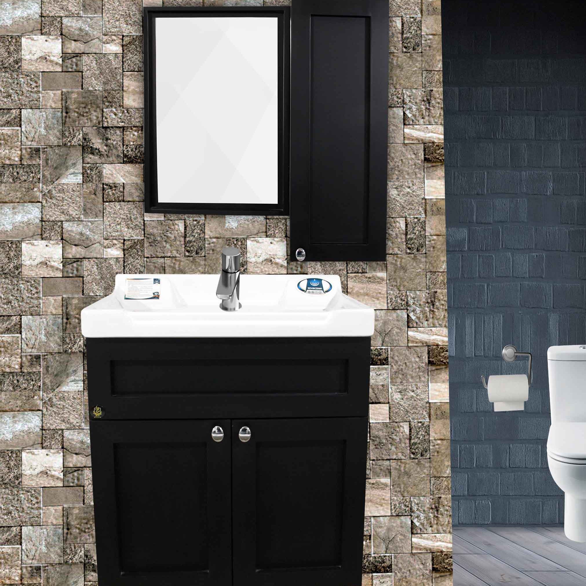 روشویی کابینتی مشکی مدل کویر ابعاد 40 در 60 تمام پی وی سی با آینه و باکس ارسال به سراسر ایران