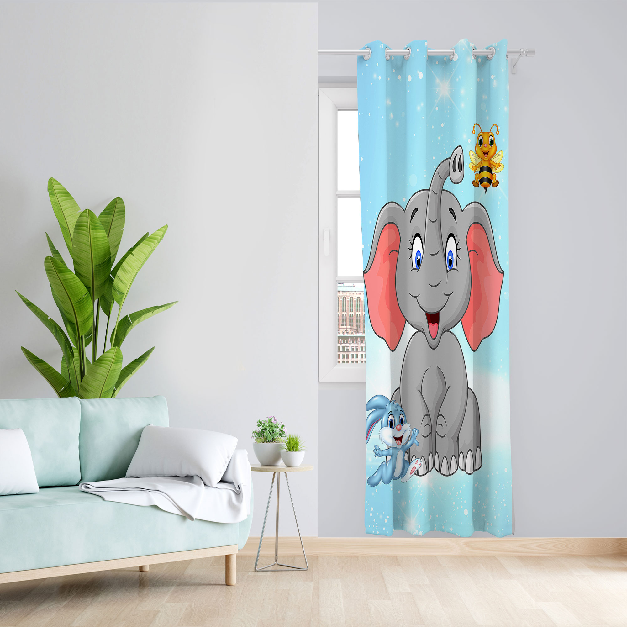 پرده مدل فیل و زنبور مخمل پانچی کد 4393 سایز 140x280 سانتی متر