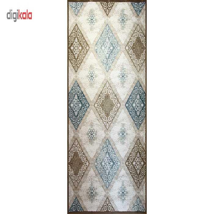 فرش ماشینی زمرد مشهد طرح 1727 زمینه کرم آبی