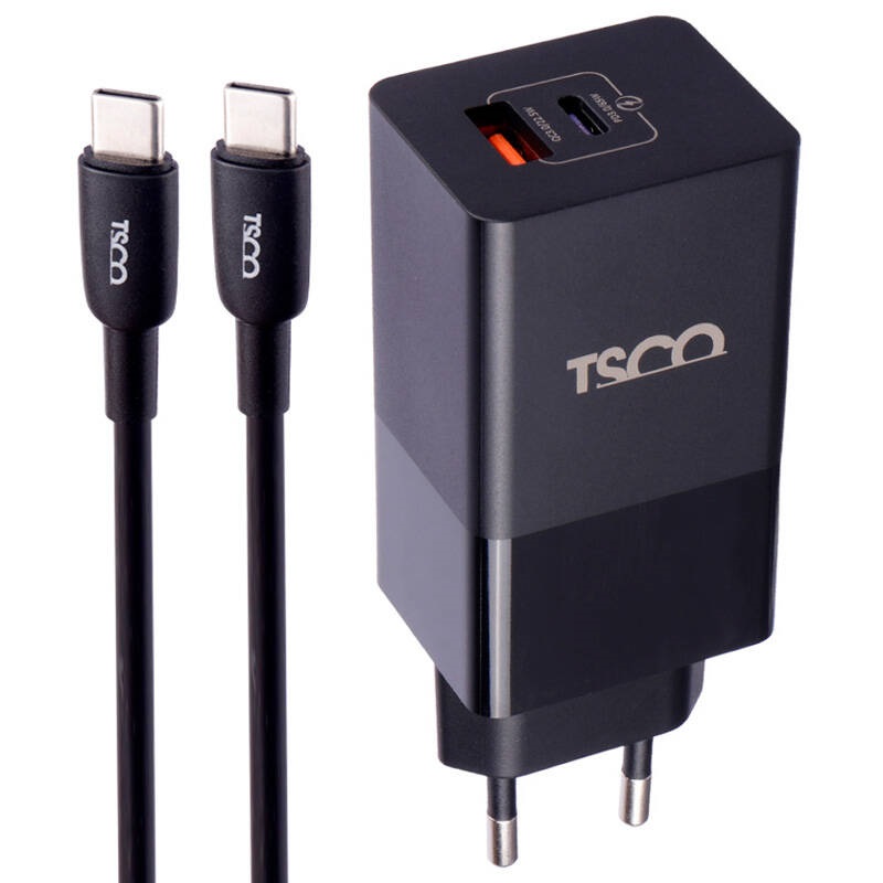 شارژر دیواری فست شارژ TSCO TTC 67 GaN 2Port QC3 PD 5A 65W Type-C   کابل تبدیل تایپ سی