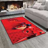 فرش چاپی دخترانه طرح دختر کفشدوزکی زمینه قرمز PK-3168