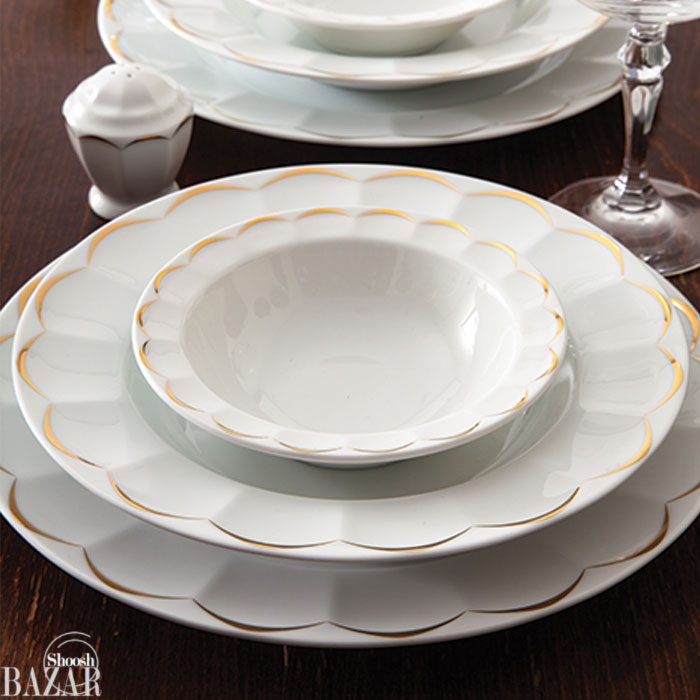 سرویس غذاخوری 12 نفره نارسیس طلایی 103 پارچه سری نئوکلاسیک چینی زرین