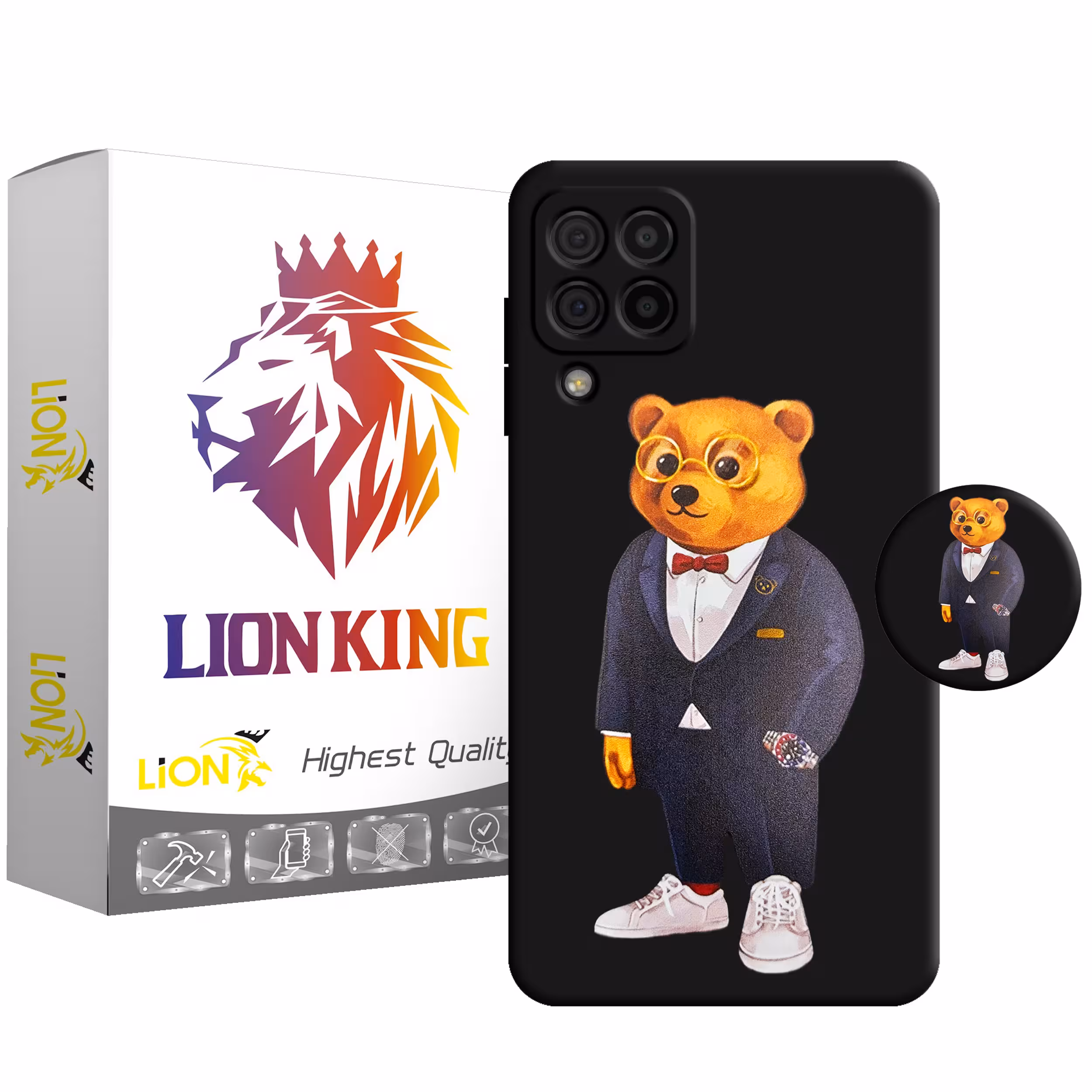 کاور لاین کینگ مدل Bearcot مناسب برای گوشی موبایل سامسونگ Galaxy A12 به همراه پایه نگهدارنده