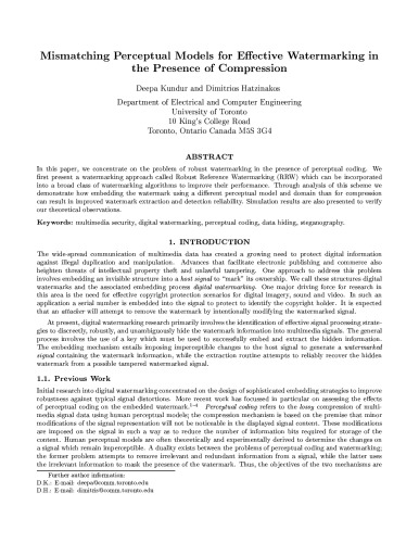 خرید و دانلود نسخه کامل کتاب Mismatching Perceptual Models for Effective Watermarking in the Presence of Compression