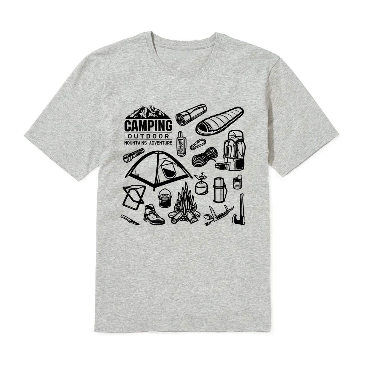 تیشرت بچگانه طرح کمپینگ کد KTT0317 رنگ طوسی