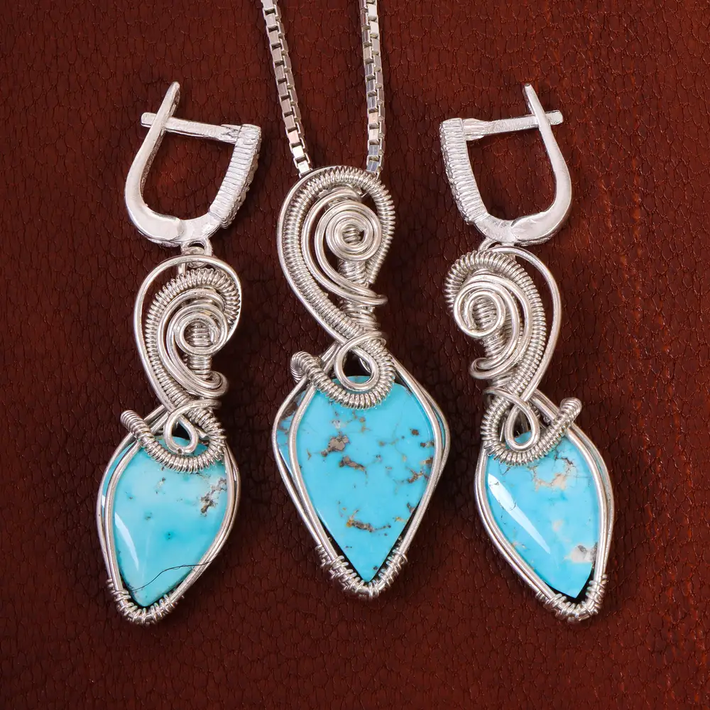 نیم ست فیروزه زنانه کد 21264 - جواهری مشاهیر