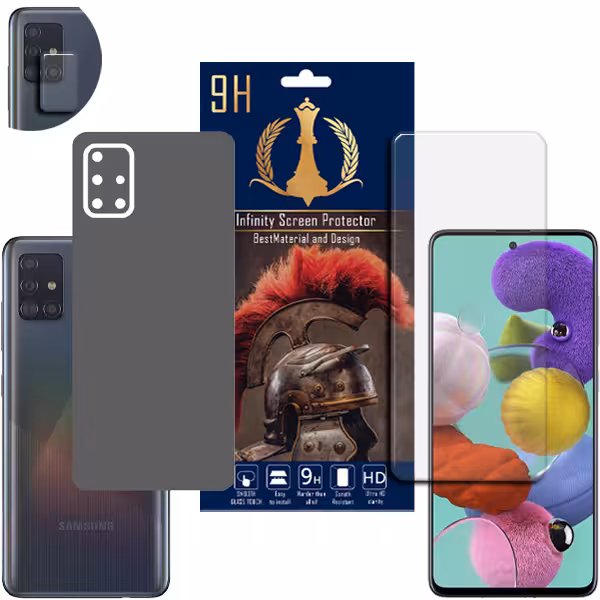 برچسب پوششی اینفینیتی مدل PRO MAX مناسب برای گوشی موبایل سامسونگ GALAXY A51 به همراه محافظ صفحه نمایش و محافظ لنز دوربین