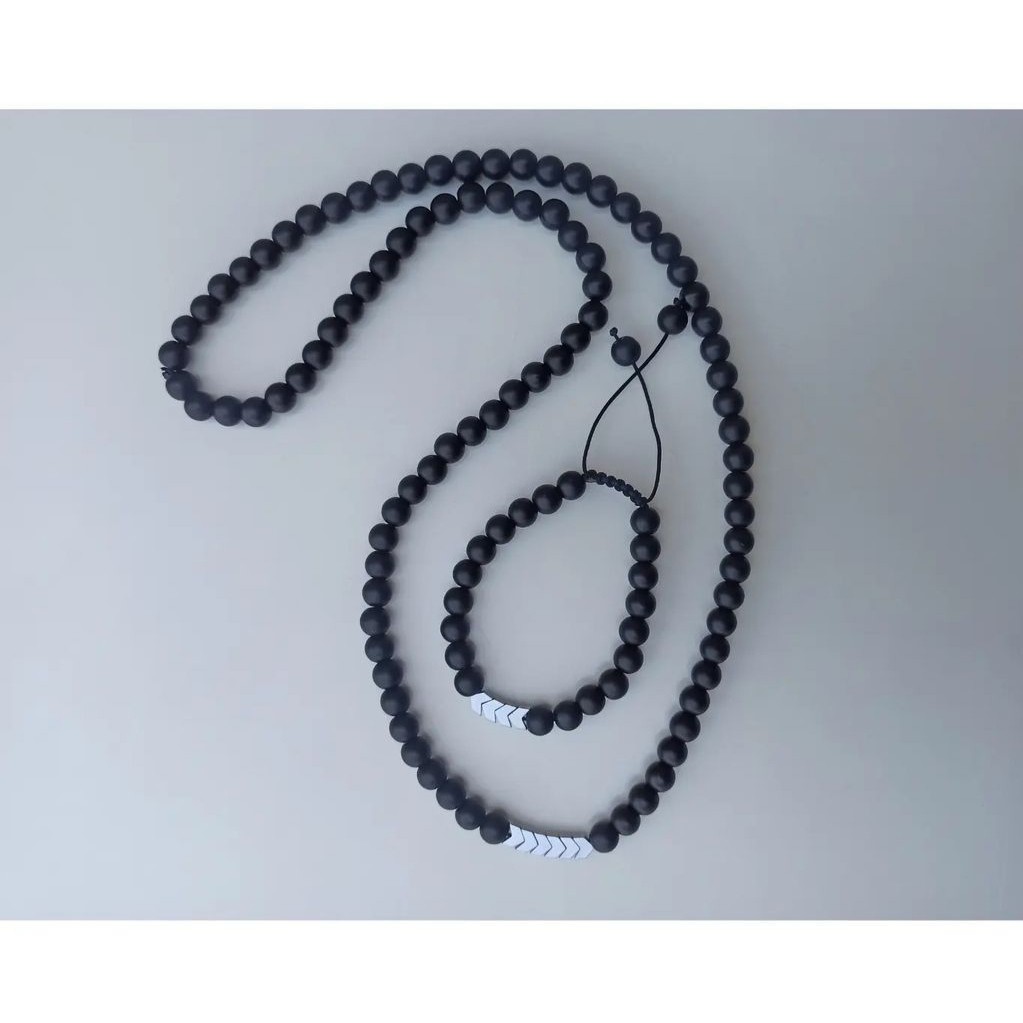 ست گردنبند و دستبند اونیکس با حدید فلشی 