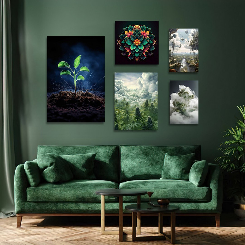 تابلو شاسی دنیای قابطرح طبیعت و جوانه زندگی مدل SH-1234 مجموعه 5 عددی | دنیای قاب