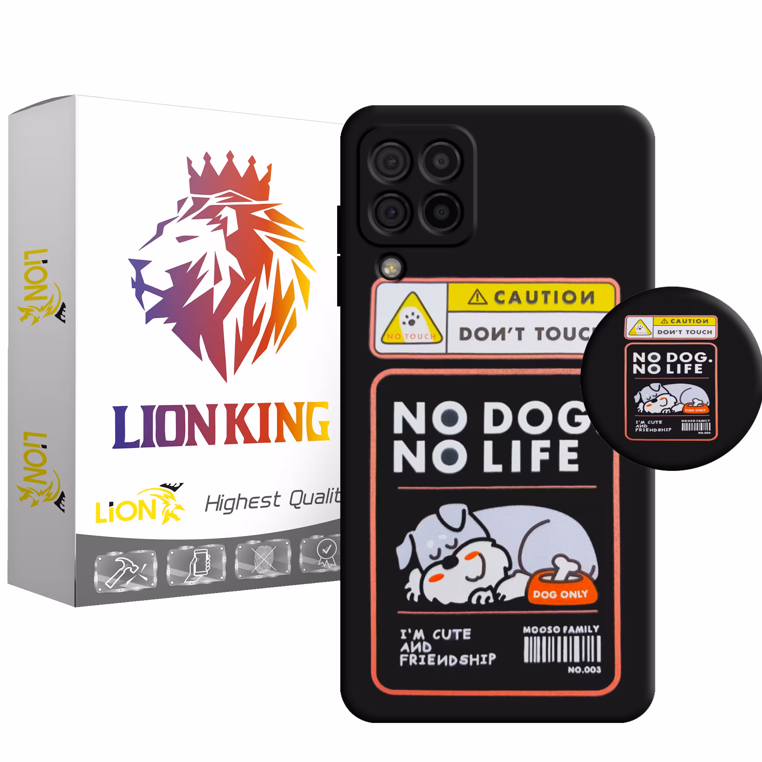 کاور لاین کینگ مدل NO DOG NO LIFE مناسب برای گوشی موبایل سامسونگ Galaxy A22 4G به همراه پایه نگهدارنده