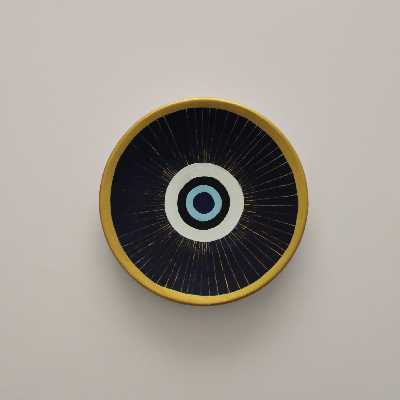 بشقاب دیوارکوب سفالی طرح چشم نظر کد FF001 مجموعه 3 عددی