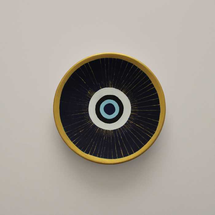 بشقاب دیوارکوب سفالی طرح چشم نظر کد FF001 مجموعه 3 عددی