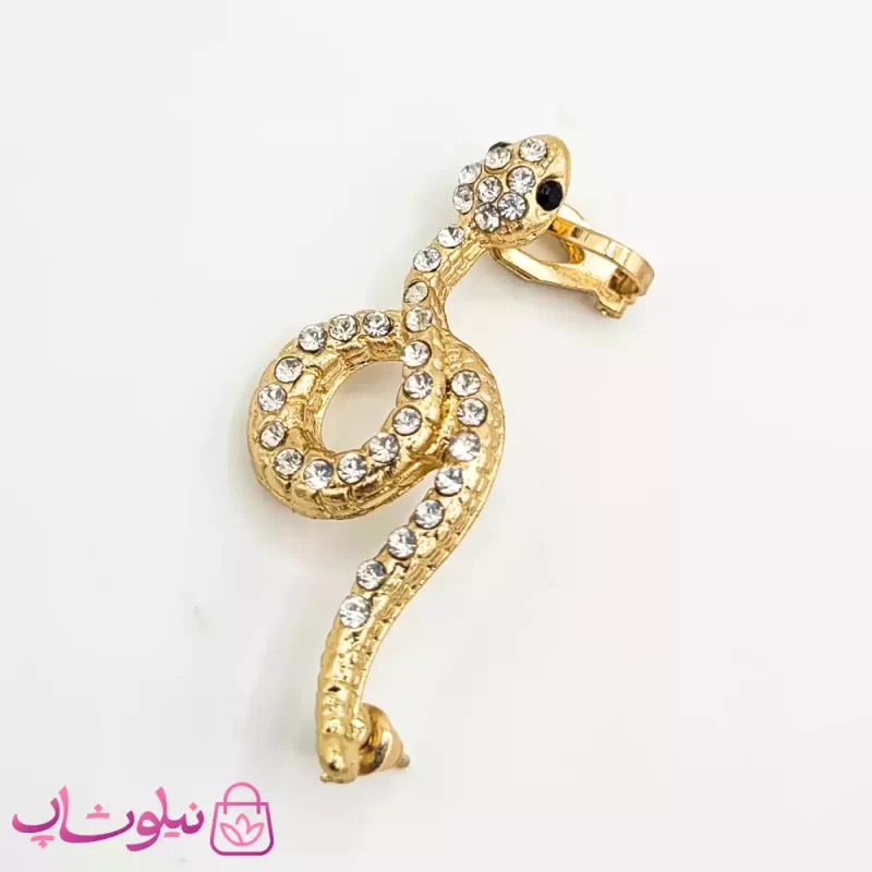 گوشواره لاله گوش نگین دار طرح مار طلایی