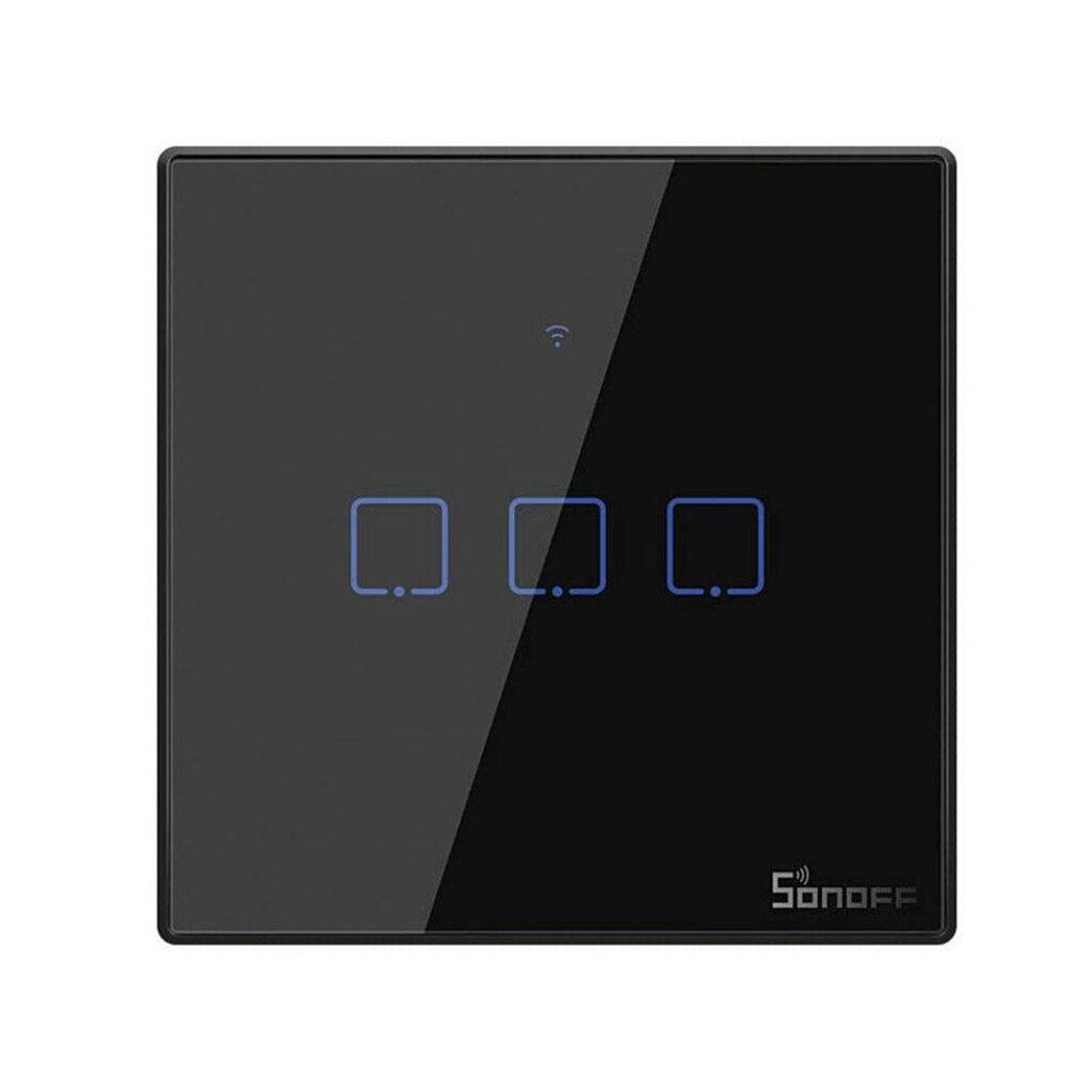 كليد لمسی مشکی سه پل سونوف با قابليت كنترل توسط ريموت RF مدل T3EU3C-TX