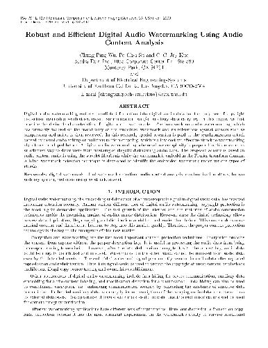 خرید و دانلود نسخه کامل کتاب Wu Su Kuo - Robust and efficient digital audio watermarking using audio content analysis