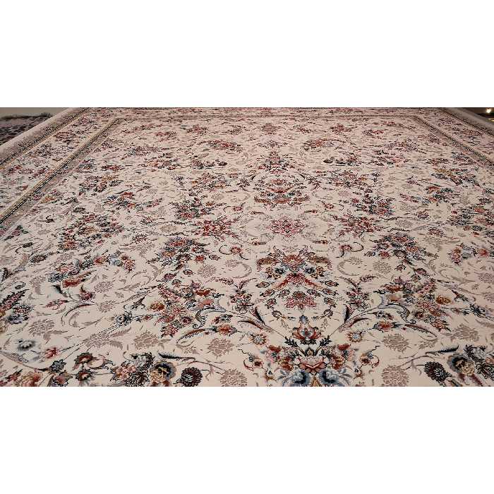 فرش ماشینی زمرد مشهد طرح افشان زمینه کرم