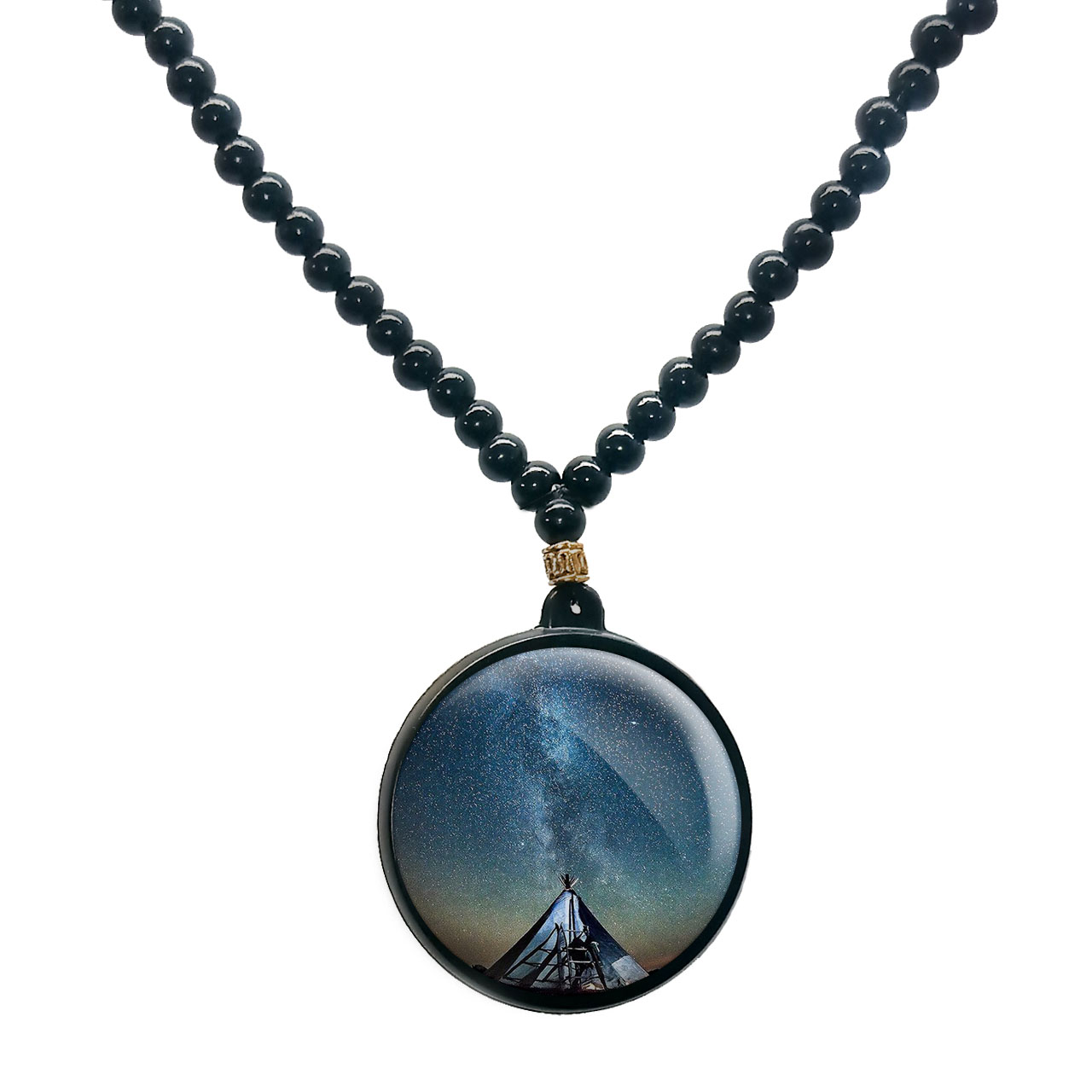 گردنبند پرمانه طرح ستاره و کهکشان کد pmd.25689 مدل دو طرفه