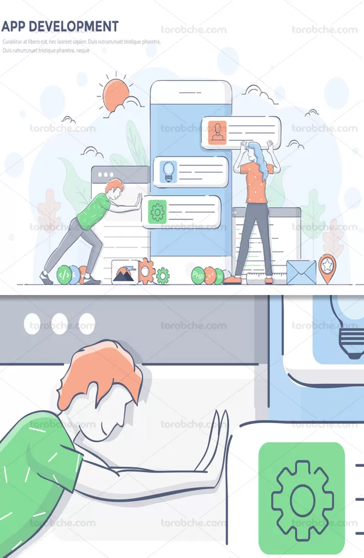 وکتور مفهومی توسعه نرم افزاری فلت | گرافیک با طعم تربچه