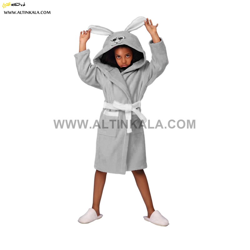 حوله پالتویی بچه گانه پودایران طرح خرگوش طوسی سایز 60