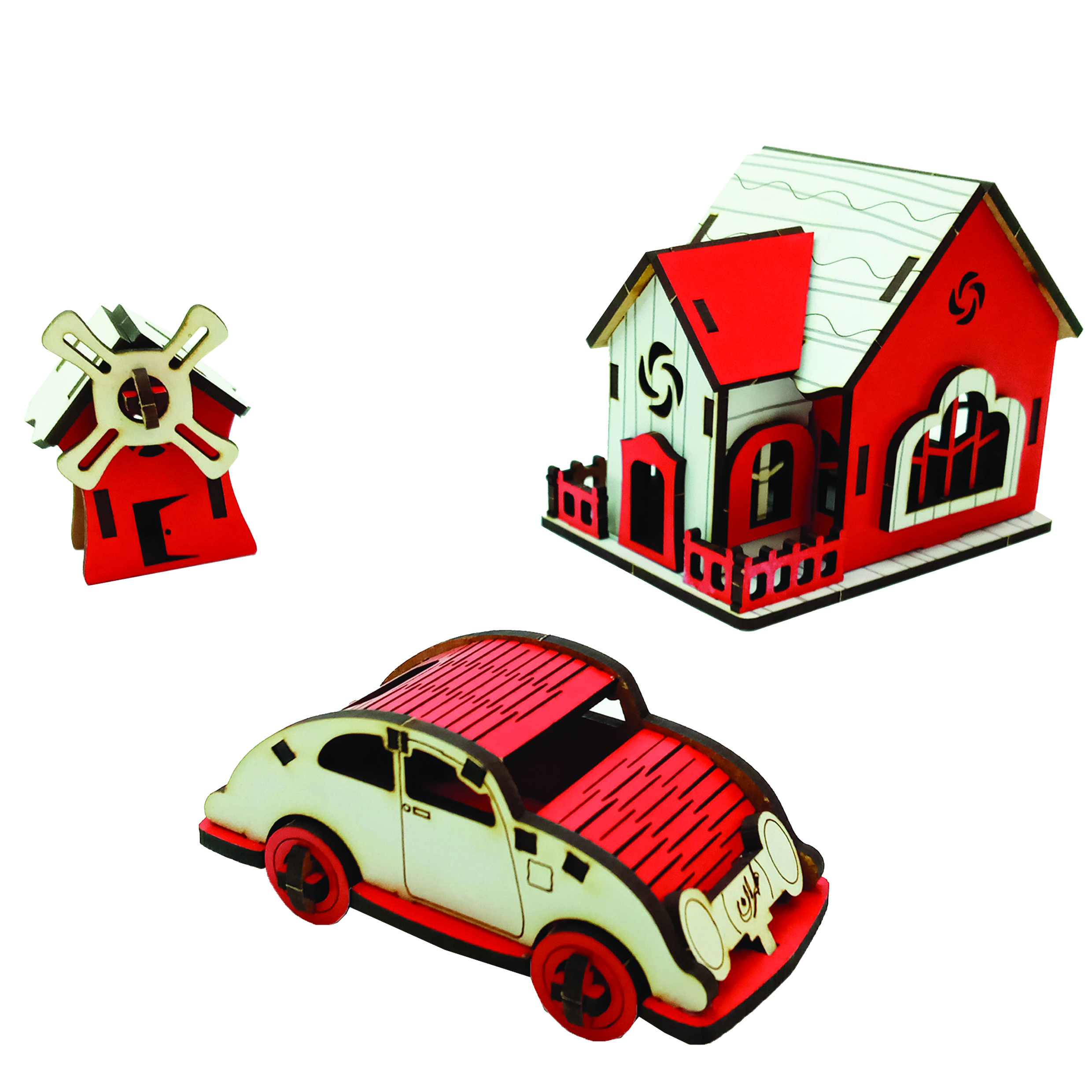 ماکت دکوری طرح کلبه ویلایی و فولکس کد ma-6 مجموعه 3 عددی