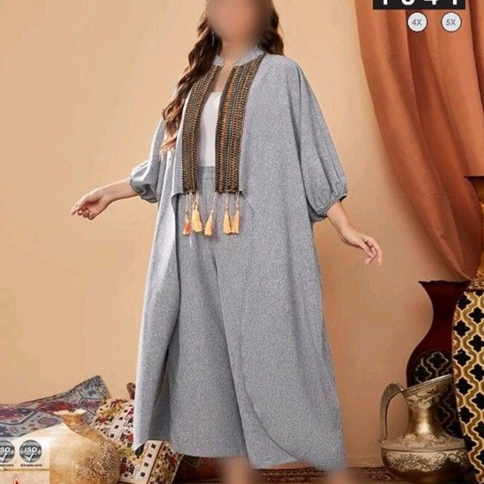 ست تونیک شلوار تیلدا سایز بزرگ منگوله دار  مجلسی  مانتو شلوار سایز 44 تا 60