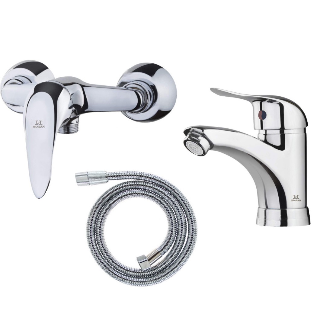 ست شیرآلات شادان مدل FR-CR مجموعه 2 عددی به همراه شلنگ توالت