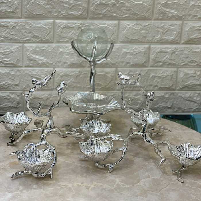 هفت سین 4 تیکه لوتوس آلمینیومی نقره ای