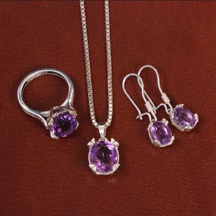 نیم ست آمیتیست زنانه کد 28887 - جواهری مشاهیر