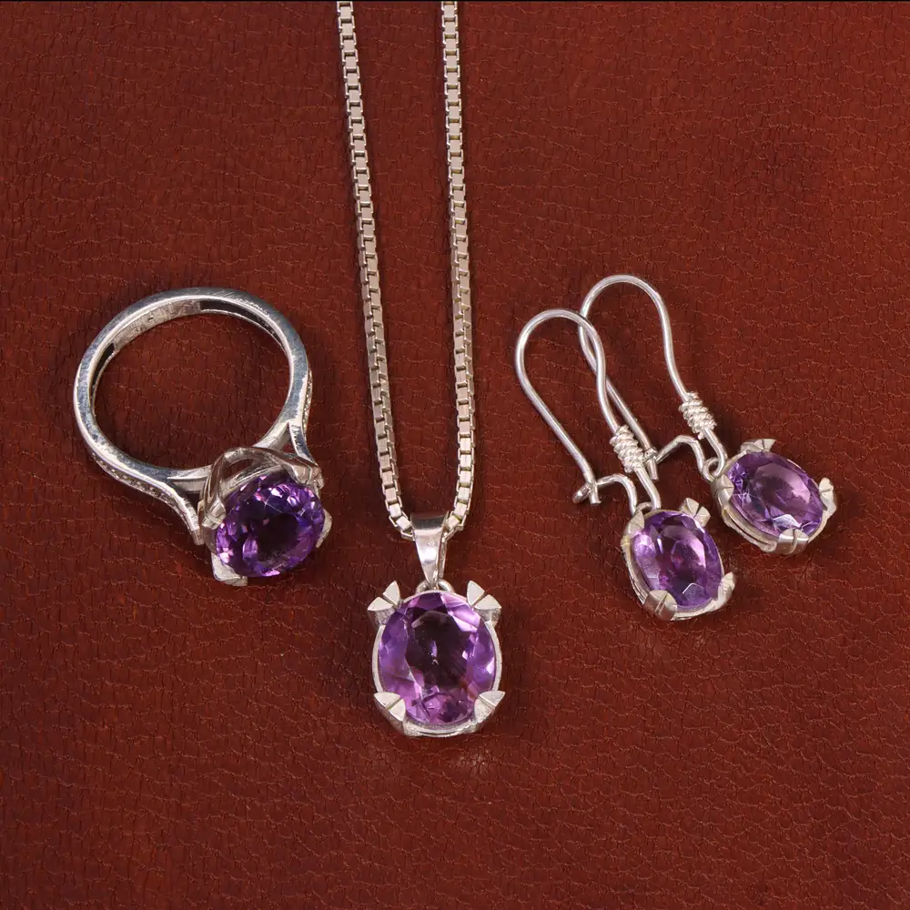 نیم ست آمیتیست زنانه کد 28887 - جواهری مشاهیر