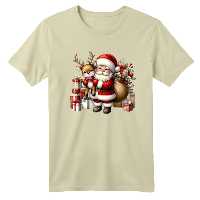 تی شرت آستین کوتاه بچگانه مدل بابانوئل و گوزن کریسمس کد 12 رنگ کرم