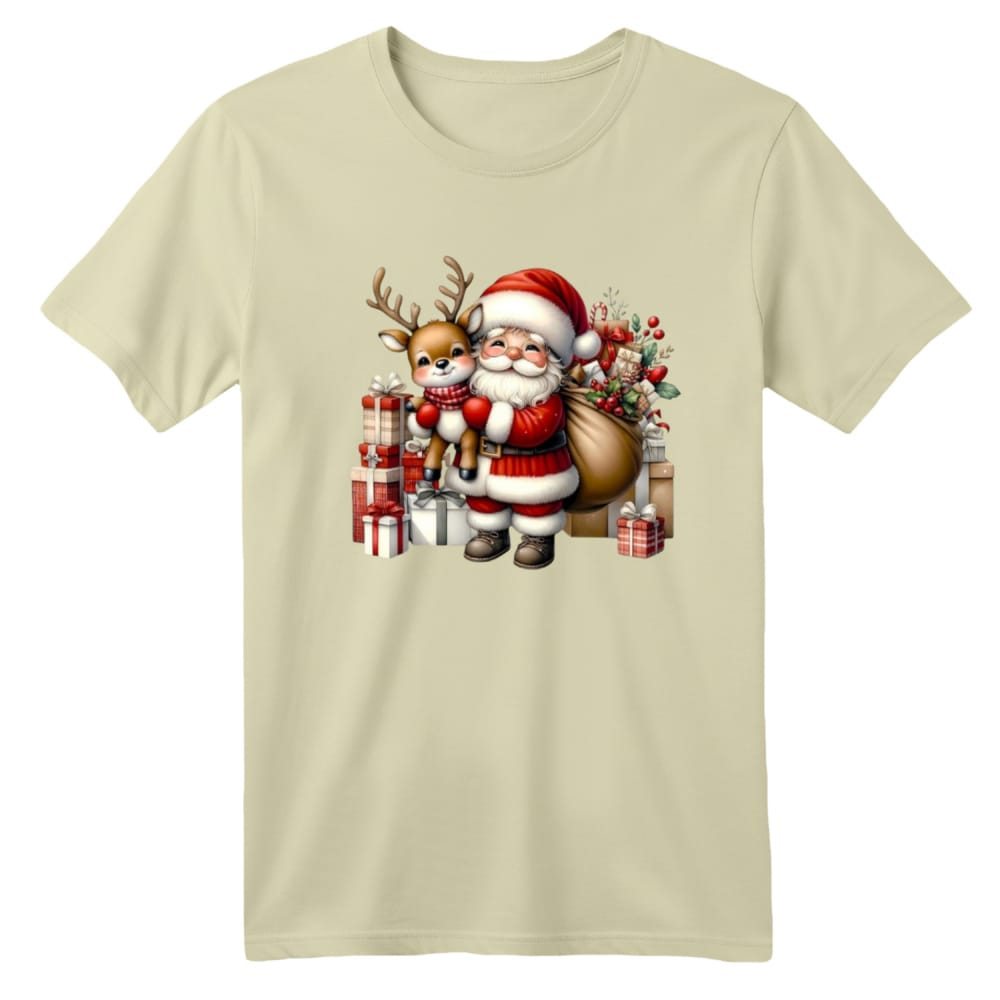 تی شرت آستین کوتاه بچگانه مدل بابانوئل و گوزن کریسمس کد 12 رنگ کرم