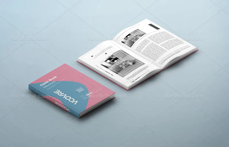 موکاپ PSD کتاب از زاویه بالا | گرافیک با طعم تربچه