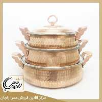 ماهیتابه مسی درب دار چکشی مدل ته گرد