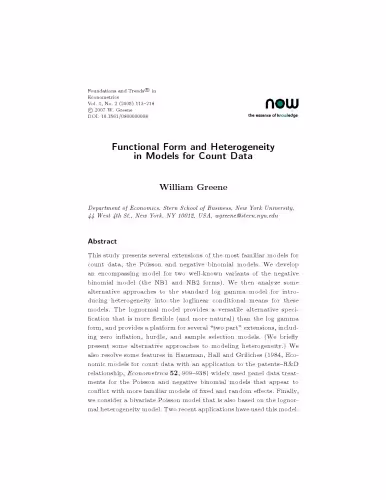 خرید و دانلود نسخه کامل کتاب Functional Form and Heterogeneity in Models for Count Data