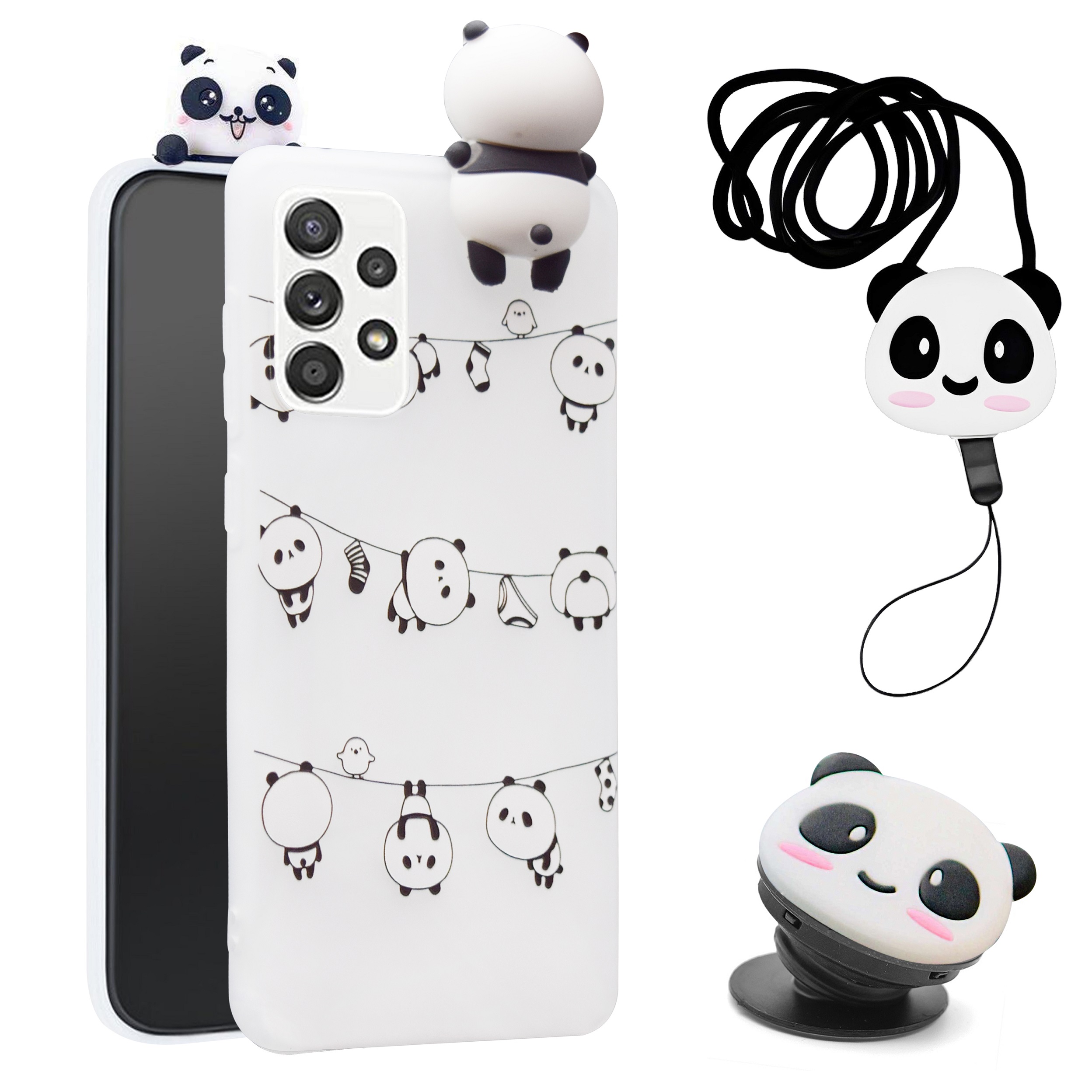 کاور طرح پاندا مدل P20 مناسب برای گوشی موبایل سامسونگ Galaxy A52 / A52S به همراه بند و پایه نگهدارنده